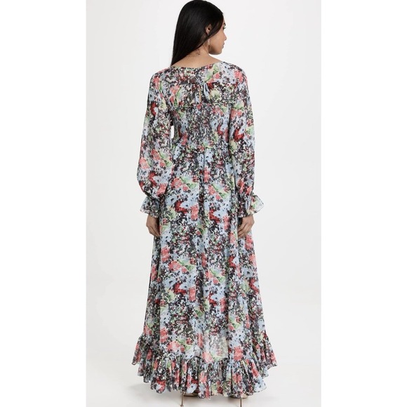 Cinq A Sept Leigh Floral Print Ruffle Dress Size 4 Blue Spring Wedding Boho - Picture 9 of 10